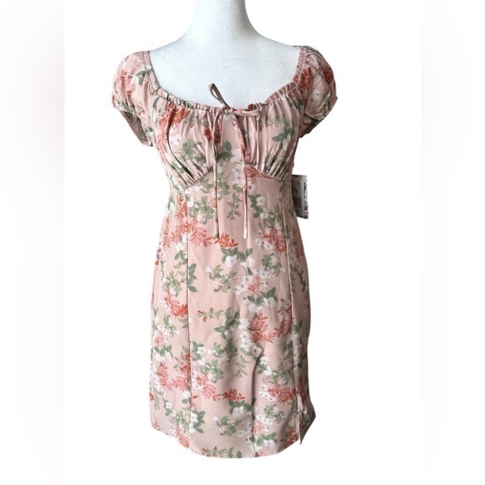 NWT XS Pink Republic pink floral peasant puff sleeve dress twee y2k hippie boho